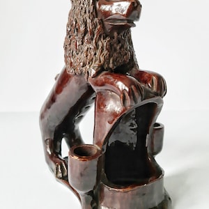 antiques table writing set old OPOSHNYA figurine ceramics majolica lion