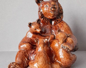 Figurine bear bear cub old Gzhel USSR pottery, majolica