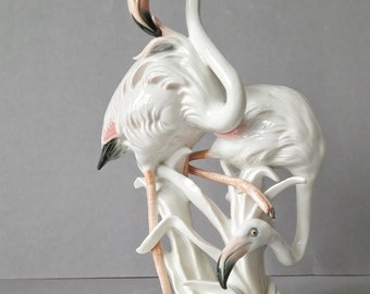 Porcelain figurine Karl Ens Volkstedt Germany Pink flamingos 1950-1960