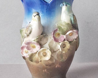 Antique porcelain vase Parrots Art Nouveau style 19th - early 20th century