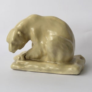 Porcelain figurine Polar Bear with fish faience Bedő Ceramics Hungary 1900-1930
