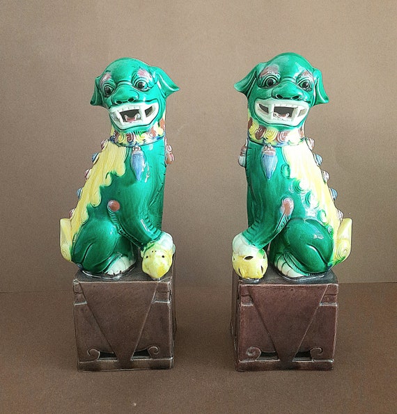 Chinese Porcelain Sculpture of the Mystical Creature Fu Dog With a Magic Ball and Cub 1920 1930s Buddha s Heavenly Lion Dog lion Etsy Canada