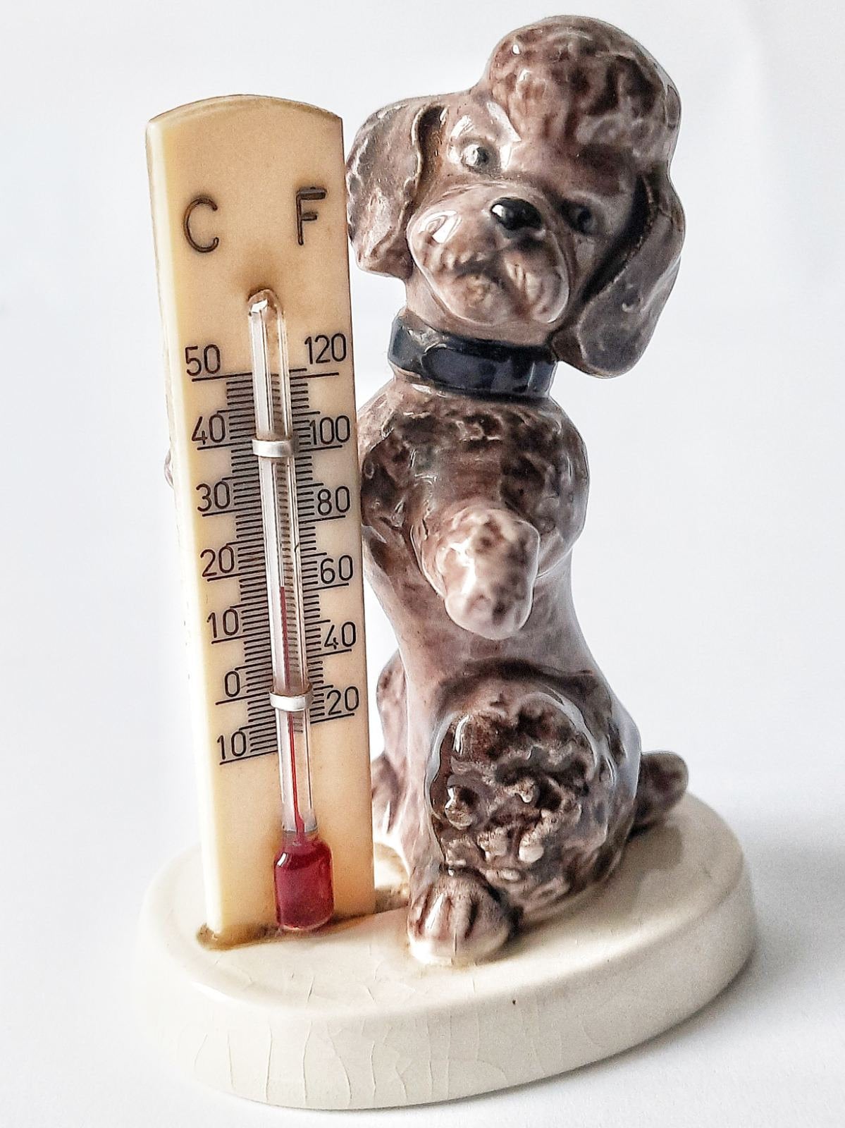 Porcelain Figurine Porcelain Thermometer Goebel Germany Dog Poodle