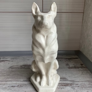 figurine dog Shepherd Crackle glaze ceramic sculpture most likely by LEJAN at Orchies, France 1920-1930.