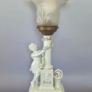 Rare Antique lamp sculpture figure boy Early 20th Century KARL ENS Volkstedt