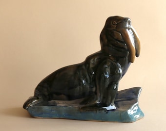 Statuette Skulptur Walross Keramik, Majolika