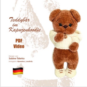 Amigurumi Teddy PDF Crochet Pattern Teddy in Hooded Hoodie Crochet Pattern image 1