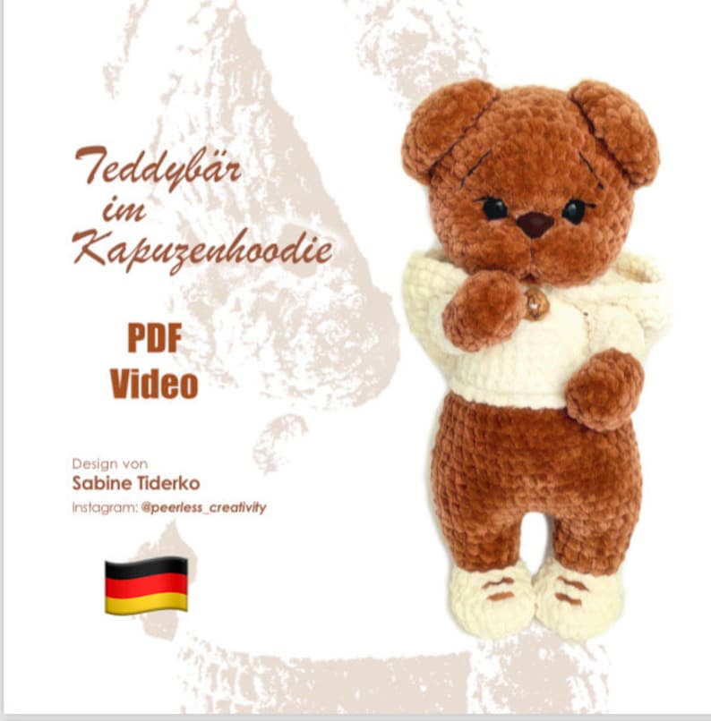 Amigurumi Teddy PDF Crochet Pattern Teddy in Hooded Hoodie Crochet Pattern image 1