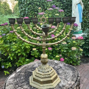 Antique Jewish candlestick 9 arms, menorah, Chanukah