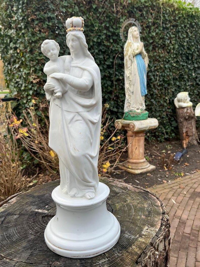 Antique Bisque Statue of the Virgin Mary With Child Jesus – 1930s ...