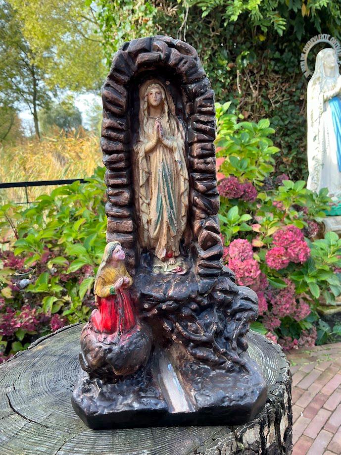 Rare French antique Lourdes grotto Bernadette with Mary