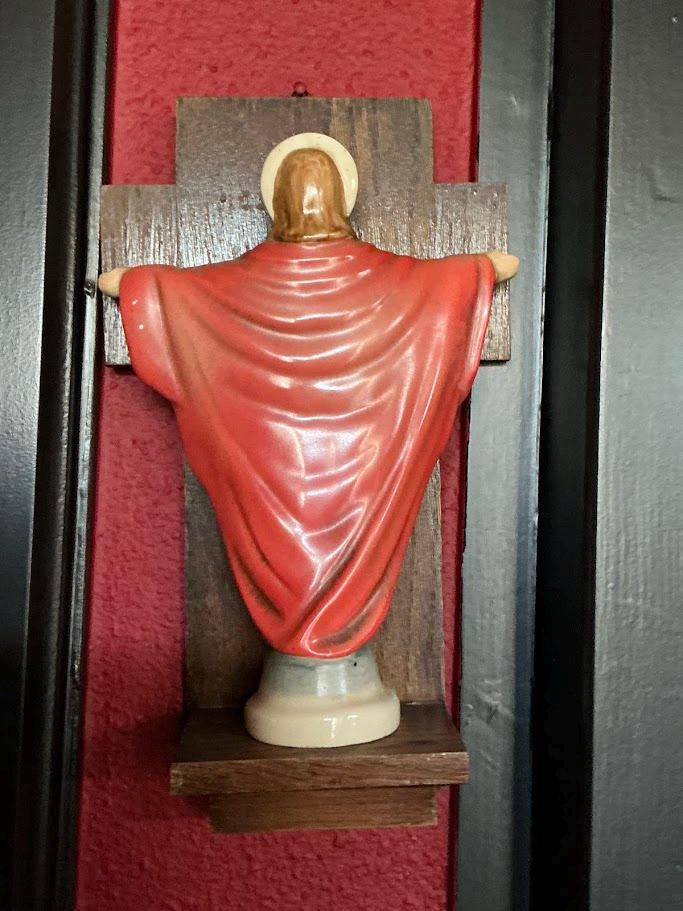 Antique Porcelain Sacred Heart Statue of Jesus With Wooden Console ...