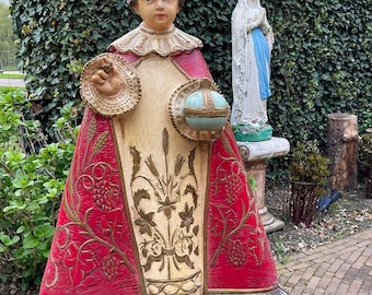 Gran estatua antigua del Niño Jesús de Praga – década de 1920/1930 – 46 cm – Monasterio de Limburgo – Estatua de santo católico – Reliquia religiosa