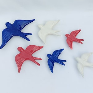 6 Set PATRIOTIC Ceramic swallow, Ceramic birds, Portuguese ceramic swallow, Ceramic Birds Wall Decor, Hand painted ceramic swallows,