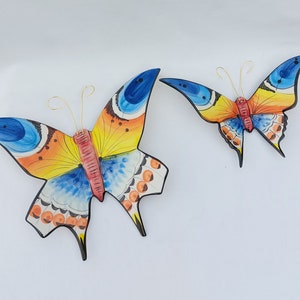 Set 2 Ceramic Butterfly Set / Decorative Butterfly / Hand painted ceramic butterfly/ Butterfly wall decoration