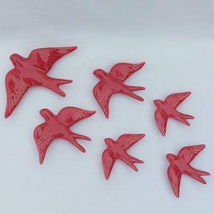 6 Set Keramik Schwalbe, Keramik Vögel, portugiesische Keramik Schwalbe, Keramik Vögel Wanddekor, Handbemalte Keramik Schwalben,