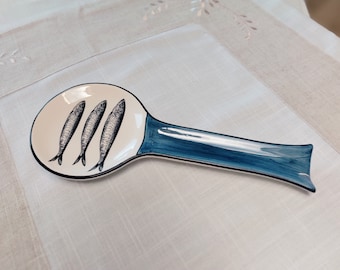Handmade Ceramic Spoon Rest, Portuguese Sardines Design