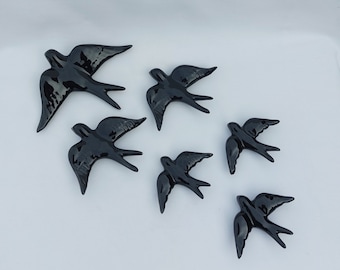 6 Set Ceramic swallow, Ceramic birds, Portuguese ceramic swallow, Ceramic Birds Wall Decor, Hand painted ceramic swallows,