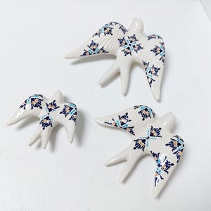3 Ceramic Swallow &quot;Azulejo&quot;, Christmas gifts, Portuguese ceramic swallow, Ceramic Birds Wall Decor, Hand painted ceramic swallows,