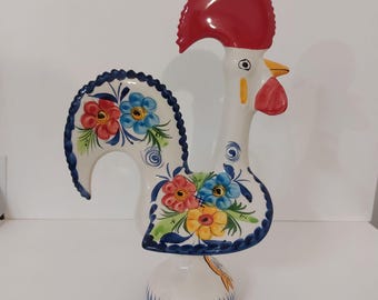 Handmade Large Portuguese Barcelos Rooster, Ceramic Lucky Figurine