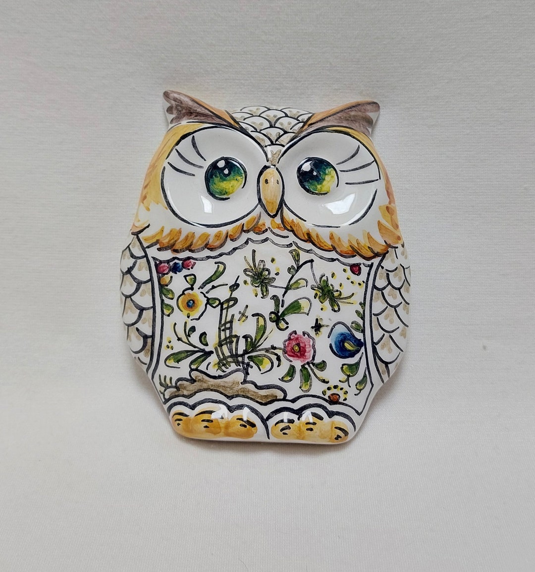Handpainted Ceramic Owl, Gifts for Her or Him, Wall Deco, Portuguese