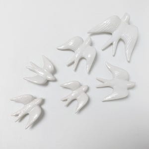 6 Set Ceramic swallow off white satin, Christmas gifts, Portuguese ceramic swallow, Ceramic Birds Wall Decor, Hand painted ceramic swallows,