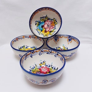 Set 4 keramische kommen, kom voor soep, kom voor ontbijtgranen, kommen keuken, keramische kommen set 4, handgeschilderde keramische kommen, Portugees keramiek