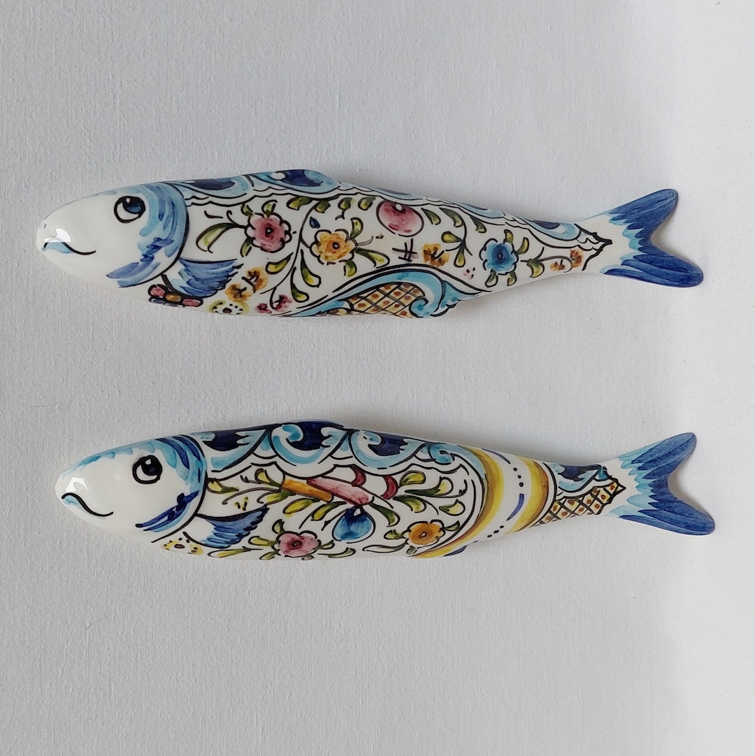 Hand-Painted Ceramic Sardines Wall Decor, Portuguese Art (Set of 2)