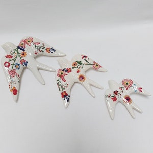 3 Set Ceramic swallow, Ceramic birds, Portuguese ceramic swallow, Ceramic Birds Wall Decor, Hand made ceramic swallows,