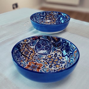 Keramische tegelset voor 2 kommen, Valentijnsdagcadeau, kom voor soep, kom voor ontbijtgranen, keramische kommen set, Portugese kommen keramiek