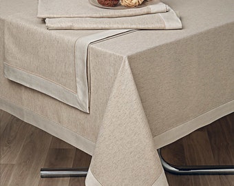 Handmade Portuguese Linen Tablecloth, Organic Cotton Blend