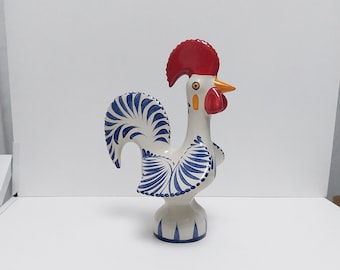 Hand-Painted Ceramic Portuguese Rooster Figurine, Lucky Symbol