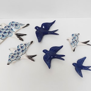 6 Set Ceramic swallow, Christmas Gift Ceramic birds, Portuguese ceramic swallow, Ceramic Birds Wall Decor, Hand painted ceramic swallows,