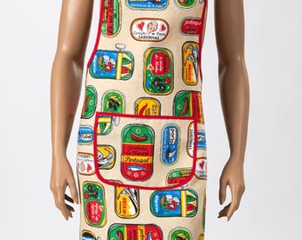 Portuguese Sardines Apron, Traditional portuguese apron, Gifts for Chef, Kitchen apron from Portugal, Apron with pocket