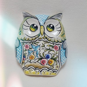 Statua gufo, Gufo in ceramica dipinta a mano, Regali per lei o per lui, Wall deco, Ceramica portoghese, Ceramica Coimbra dipinta a mano, Regalo di compleanno