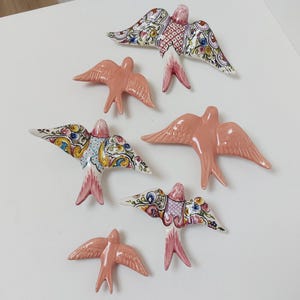 6 Set Ceramic swallow, Christmas Gift Ceramic birds, Portuguese ceramic swallow, Ceramic Birds Wall Decor, Hand painted ceramic swallows,