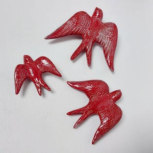 3 Ceramic Swallow Granet metallic, Christmas gifts, Portuguese ceramic swallow, Ceramic Birds Wall Decor, Hand painted ceramic swallows,