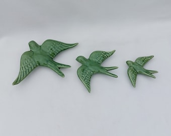 Set of 3 Hand Painted Ceramic Swallow Wall Decor, Portuguese Tradition