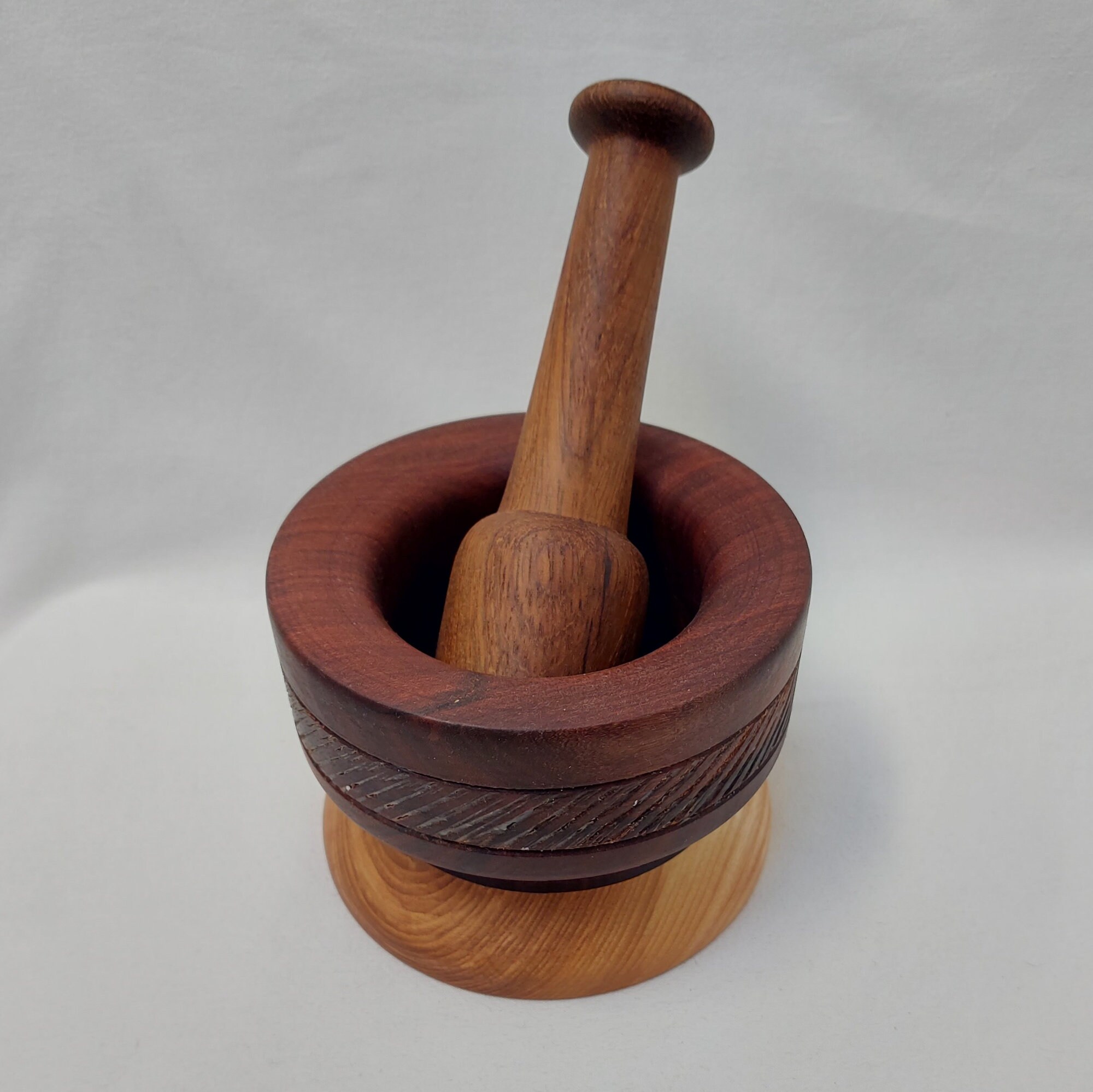 Handmade Wooden Large Mortar and Pestle Finished With Beeswax. Solid Wood Mortar, Large Wooden