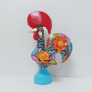 Gallo portoghese / Gallo Barcelos / Gallo in ceramica dipinto a mano / Regalo di Natale unico / Gallo portoghese multicolore / Pezzo unico