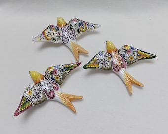 3 Ceramic swallow, Original Gifts, Portuguese ceramic swallow, Portuguese ceramics, Ceramic Wall Decor, Hand painted ceramic swallows,