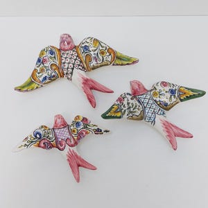 3 Set Ceramic swallow, Christmas Gift, Ceramic birds, Portuguese ceramic swallow, Ceramic Birds Wall Decor, Hand painted ceramic swallows,