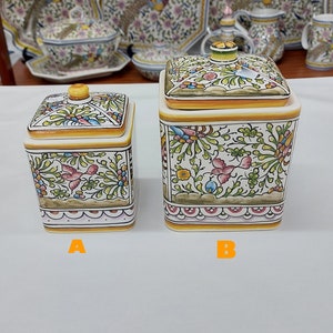 Caja de cerámica hecha a mano con tapa, diseño floral portugués