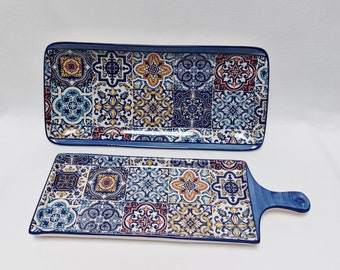 Portuguese ceramic tiles appetizer tray, Ceramic of Portuguese Tiles. Hand painted Snack Tray, Ceramic kitchen snack board,