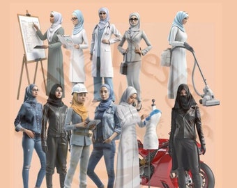 Imágenes prediseñadas de mujeres con hiyab, ilustraciones de mujeres musulmanas (descarga digital)