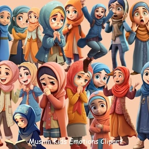 Hijabi moslimmeisjes clipart, deze clipart is van 21 verschillende AI-gegenereerde afbeeldingen gemaakt in PNG-bestanden. Hijab meisjes