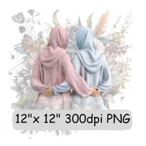 1 AI generierte muslimische Frauen im Hijab Bild, das Schwesternschaft, Freundschaft und Unterstützung darstellt. Hijabi Muslimah Beste Freunde für immer.