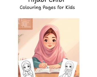 Páginas para colorear de hijabi chibi para niños / Chica musulmana islámica imprimible (22 páginas)