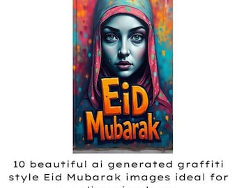 Imágenes de graffiti de Eid Mubarak generadas por IA (10 tarjetas para móviles)