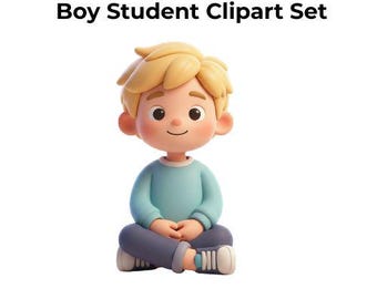 Conjunto de imágenes prediseñadas de estudiantes varones diversos / Poses de aula, PNG escolar (13 archivos)